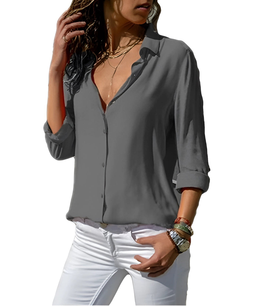 Sizina - Camicia Fluida In Raso Con Scollo a V
