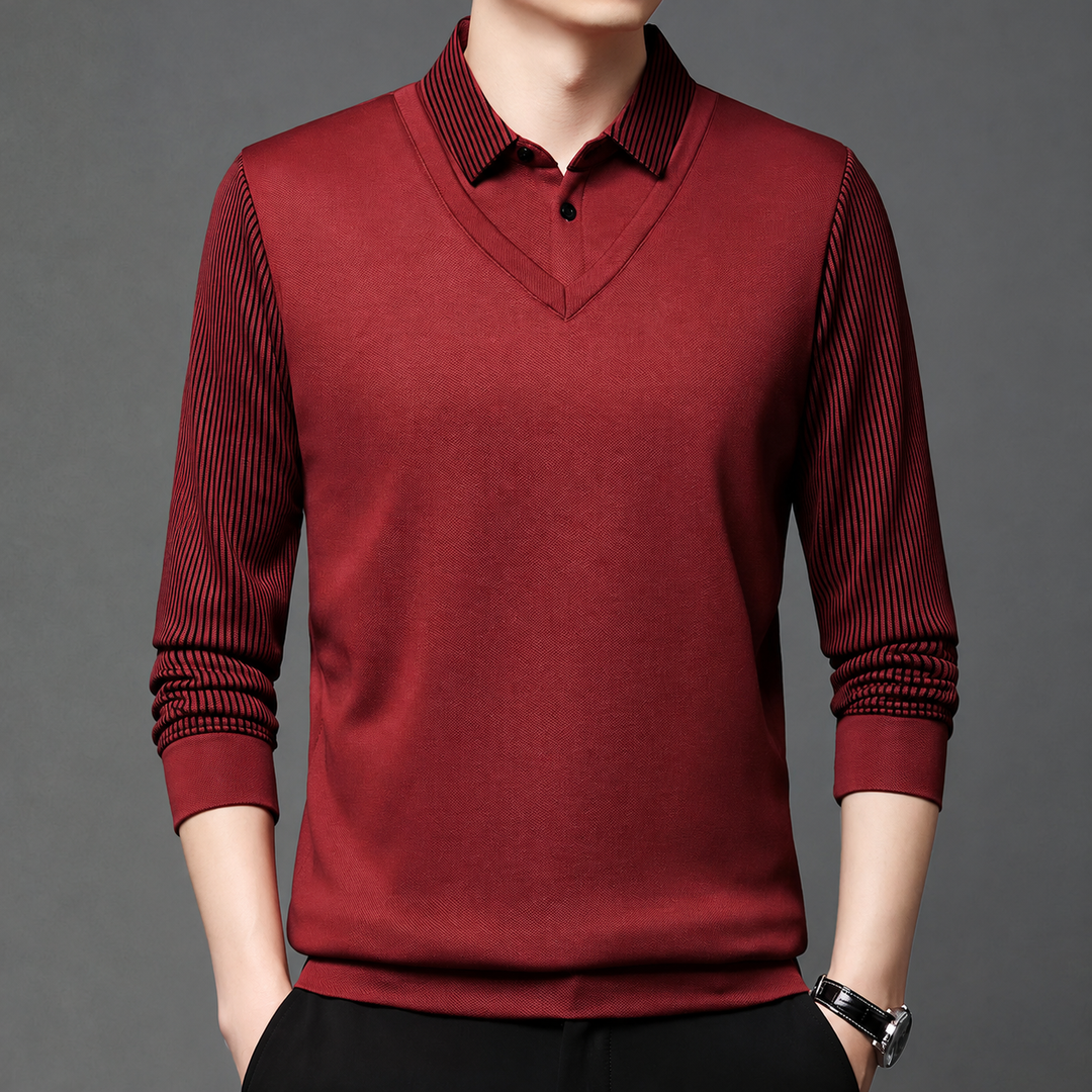 Pedroo - Maglione Con Maniche a Righe E Collo a Camicia Abbottonato