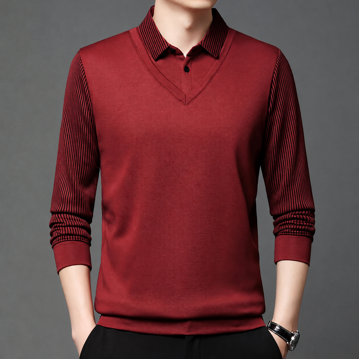 Pedroo - Maglione Con Maniche a Righe E Collo a Camicia Abbottonato