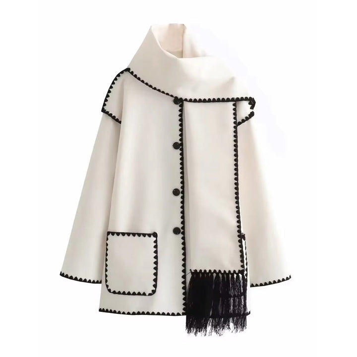 Synia - Cappotto Con Frange Ricamate E Sciarpa Abbinata