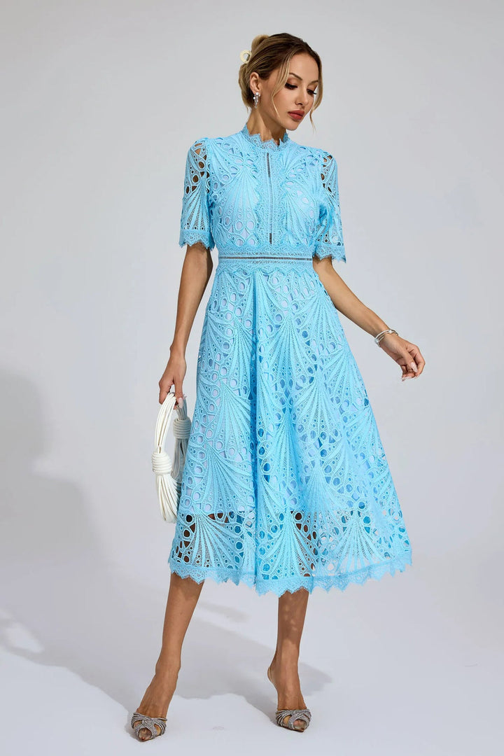 Vorelle - Abito Casual a Fiori con Ricamo e Maniche Corte