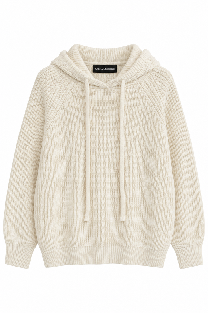 Sasithon - Maglione Con Cappuccio E Coulisse in Maglia a Coste