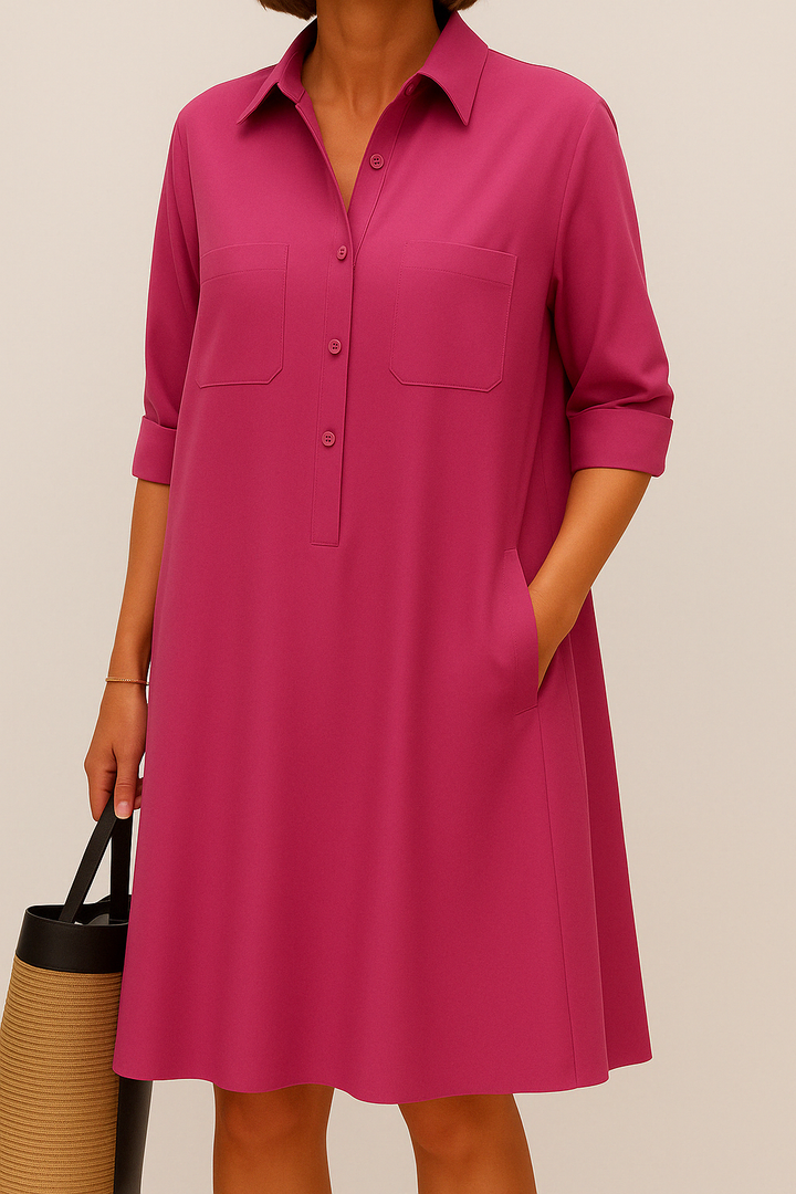 Nelida - Elegante Abito A Maniche Lunghe Con Tasche