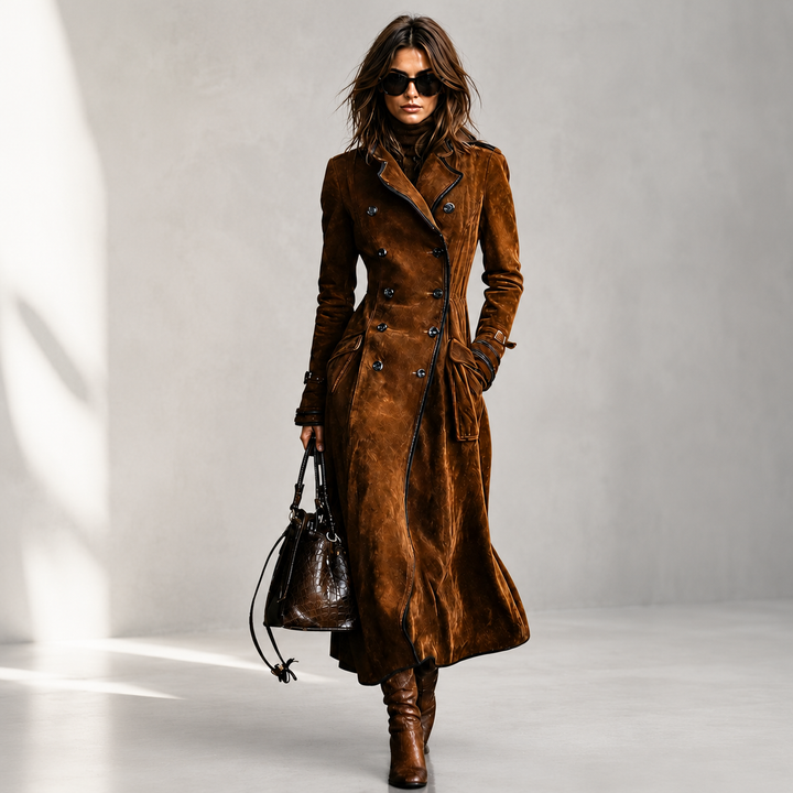 Derya - Trench Lungo in Pelle Scamosciata
