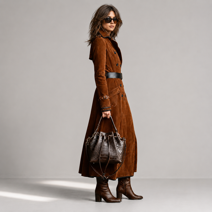Derya - Trench Lungo in Pelle Scamosciata