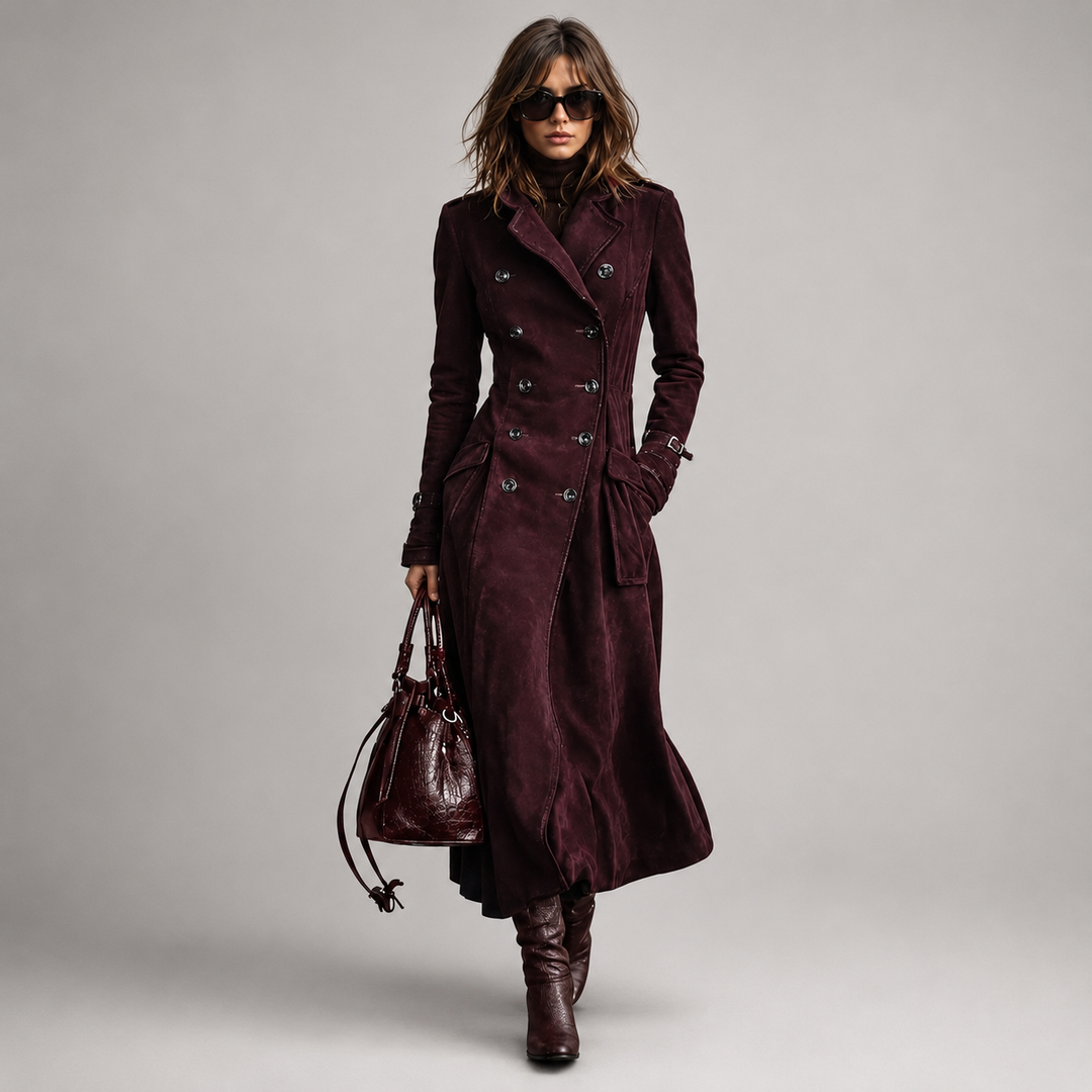 Derya - Trench Lungo in Pelle Scamosciata