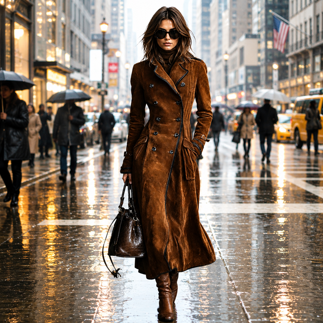 Derya - Trench Lungo in Pelle Scamosciata