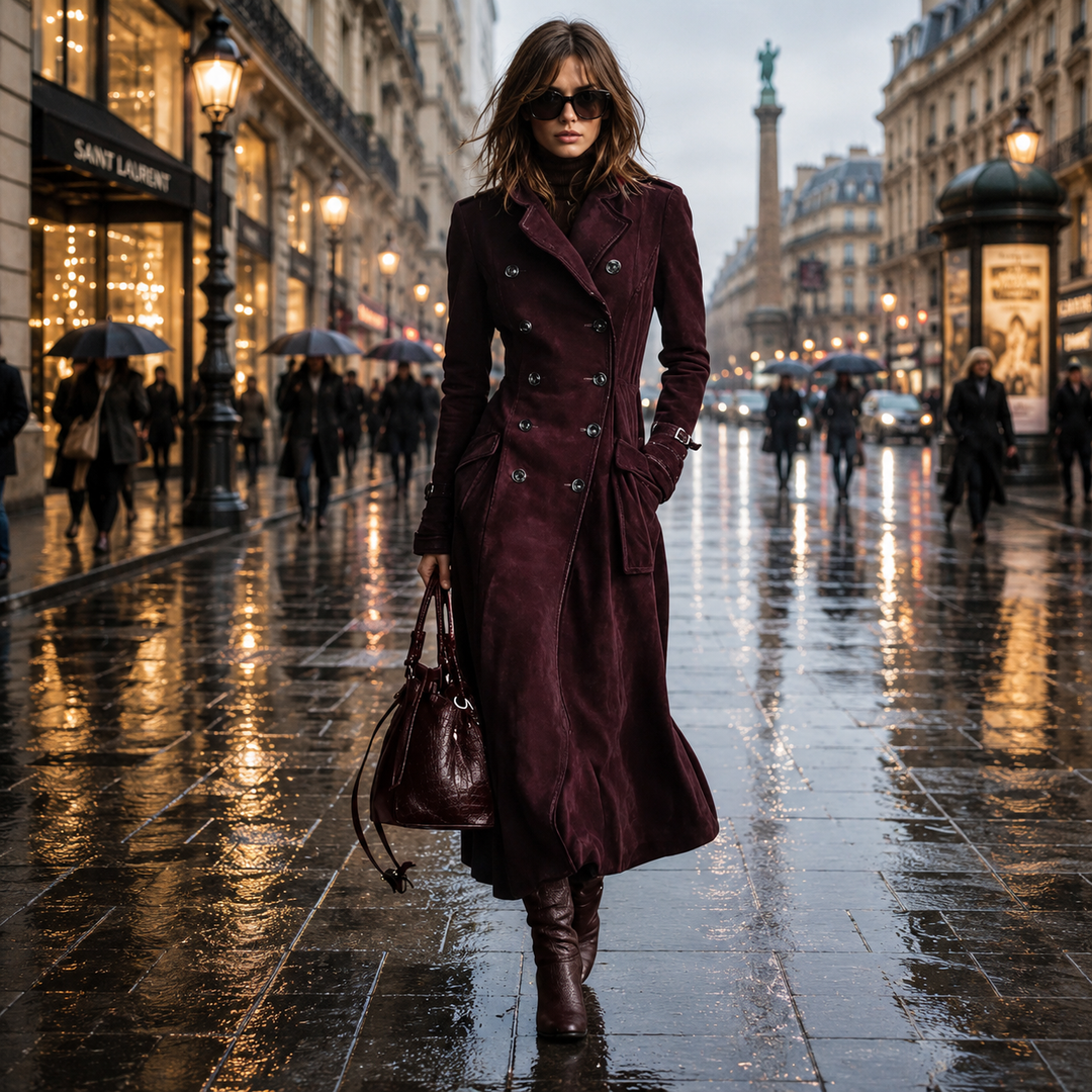 Derya - Trench Lungo in Pelle Scamosciata