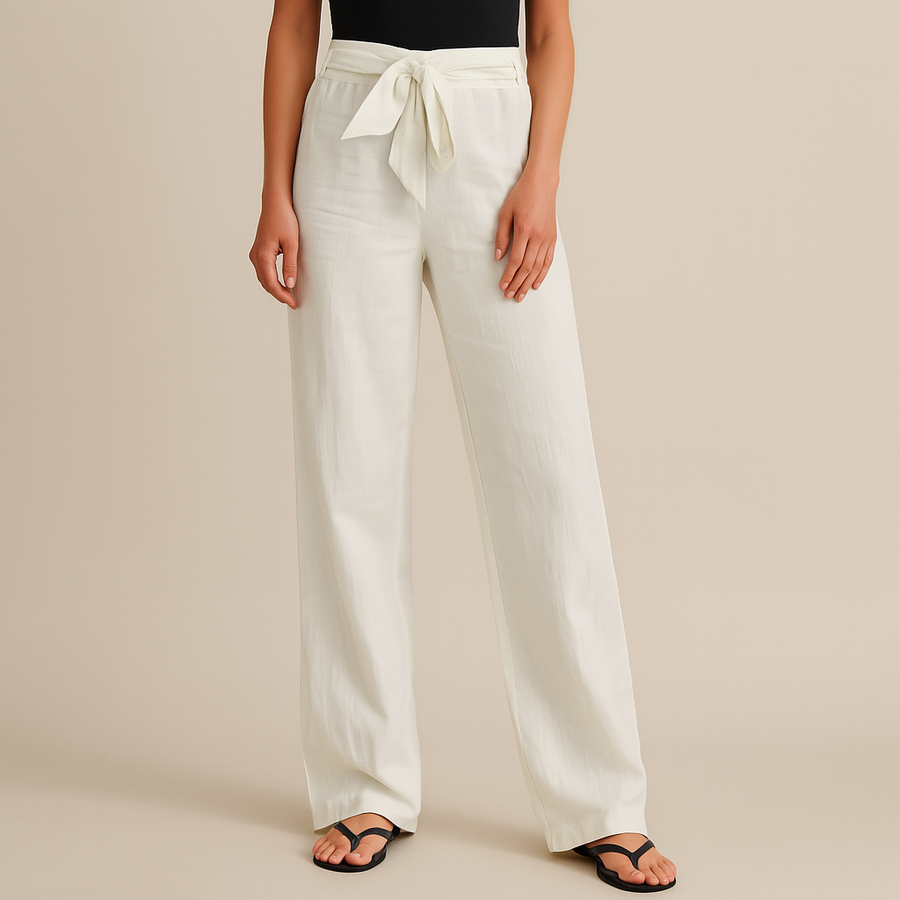 Gwyneth - Eleganti Pantaloni In Lino Con Cintura In Vita