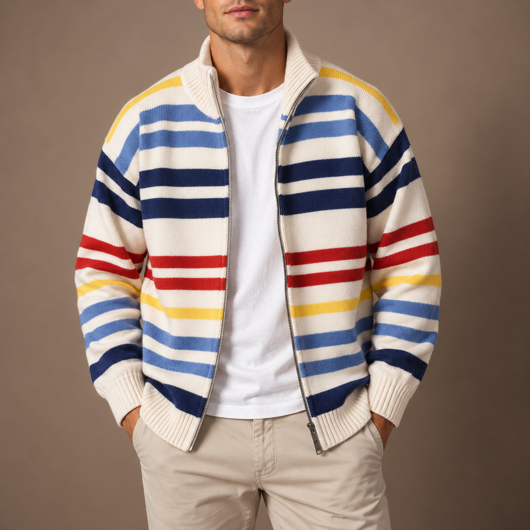 Wirasak - Cardigan Con Strisce Multicolori e Chiusura Con Cerniera