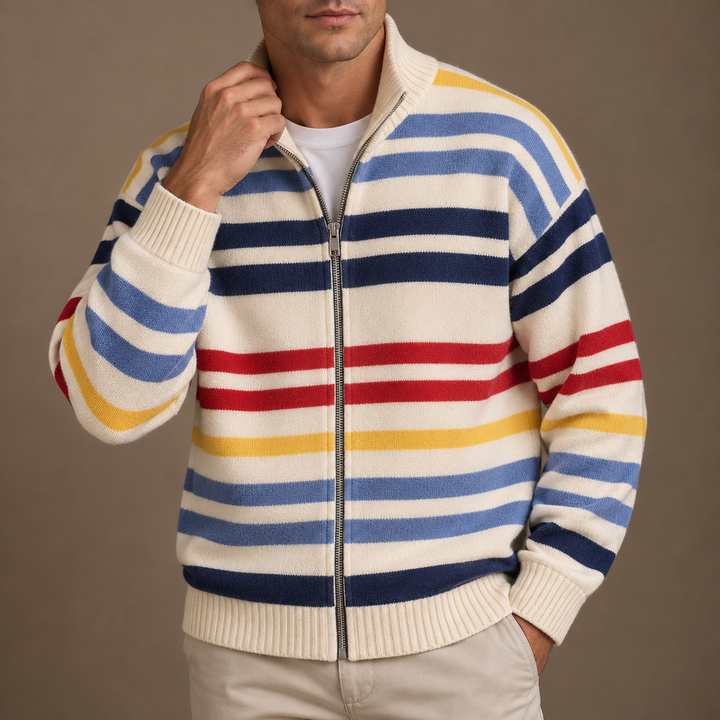 Wirasak - Cardigan Con Strisce Multicolori e Chiusura Con Cerniera