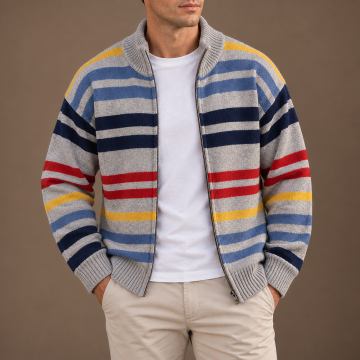 Wirasak - Cardigan Con Strisce Multicolori e Chiusura Con Cerniera