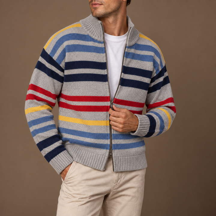 Wirasak - Cardigan Con Strisce Multicolori e Chiusura Con Cerniera
