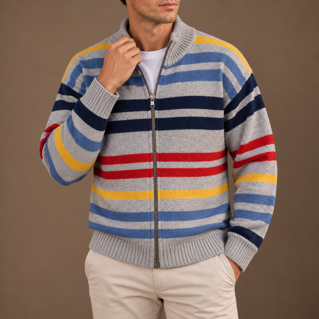 Wirasak - Cardigan Con Strisce Multicolori e Chiusura Con Cerniera