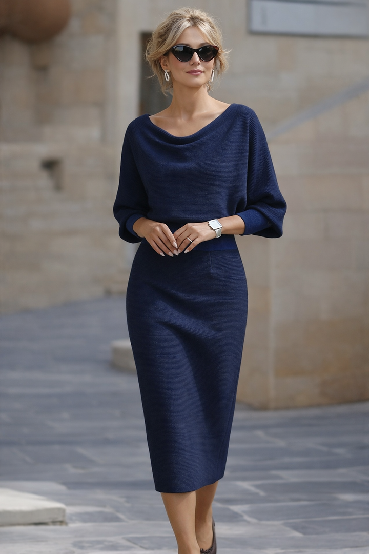 Amyy - Elegante Abito Midi a Maniche Lunghe