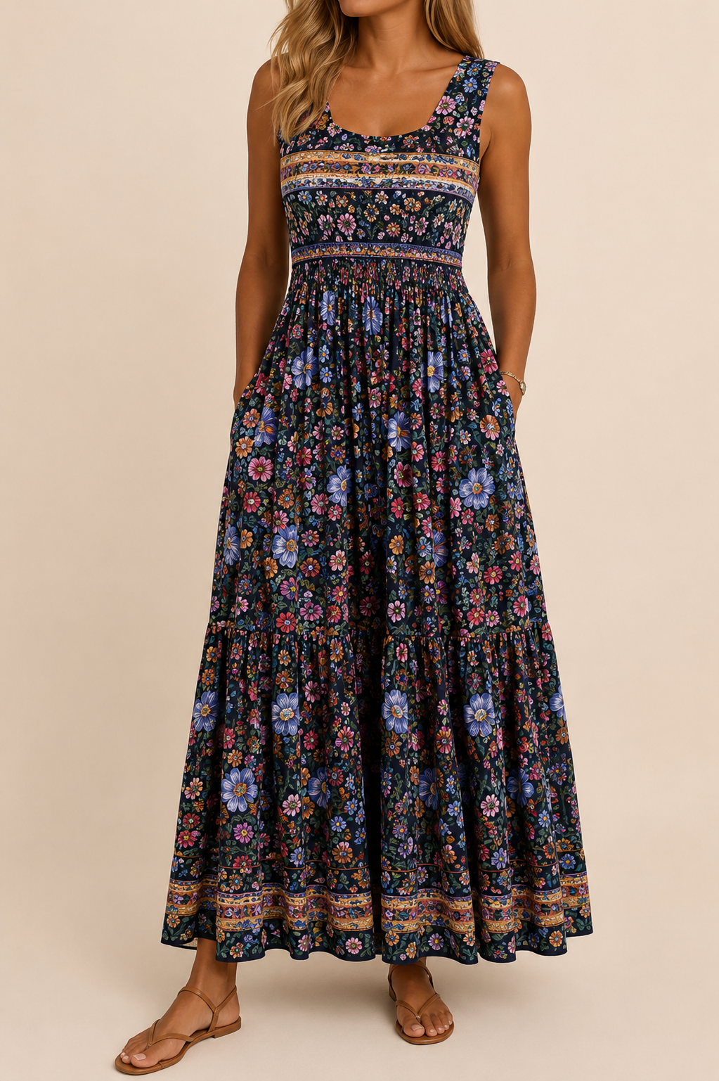 Raqual - Abito Lungo Con Stampa Floreale e Tasche