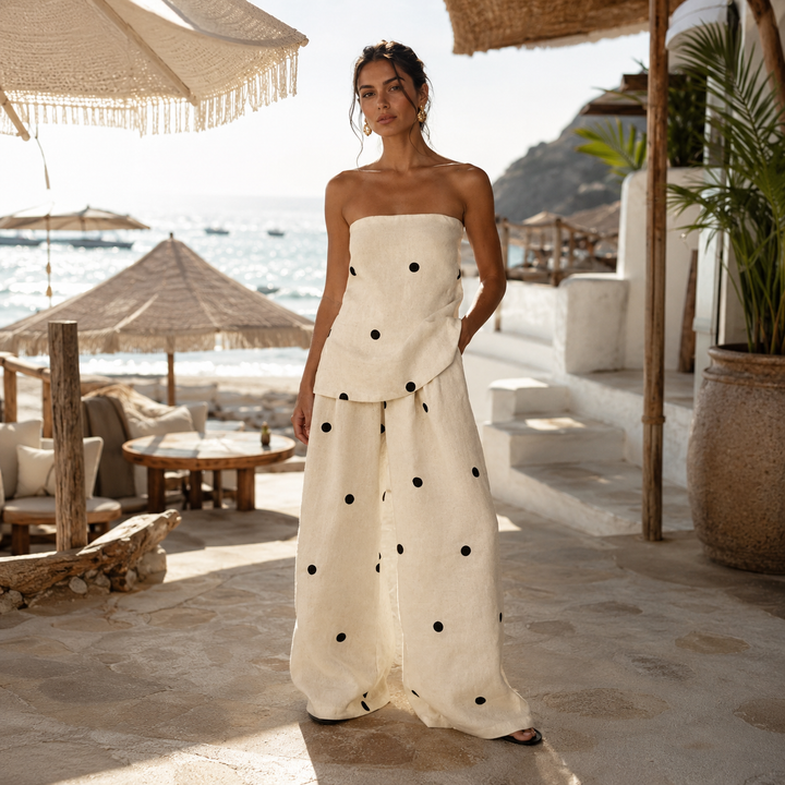 Renisha - Set a Due Pezzi Senza Spalline a Pois