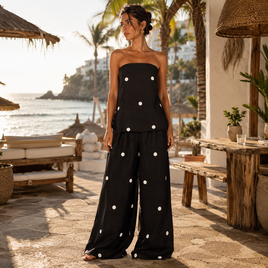 Renisha - Set a Due Pezzi Senza Spalline a Pois