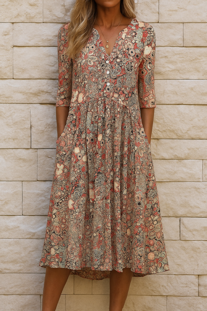 Eliskaa - Elegante Abito a Fiori Con Scollo a V