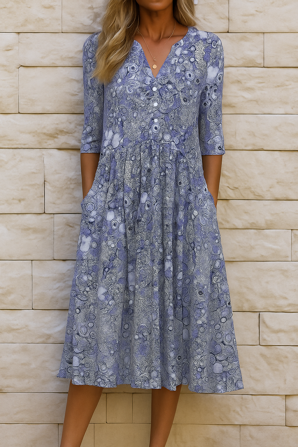 Eliskaa - Elegante Abito a Fiori Con Scollo a V