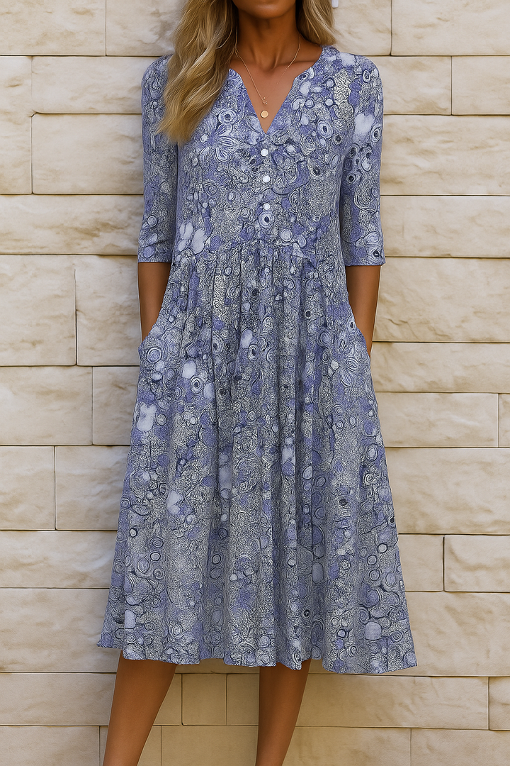 Eliskaa - Elegante Abito a Fiori Con Scollo a V