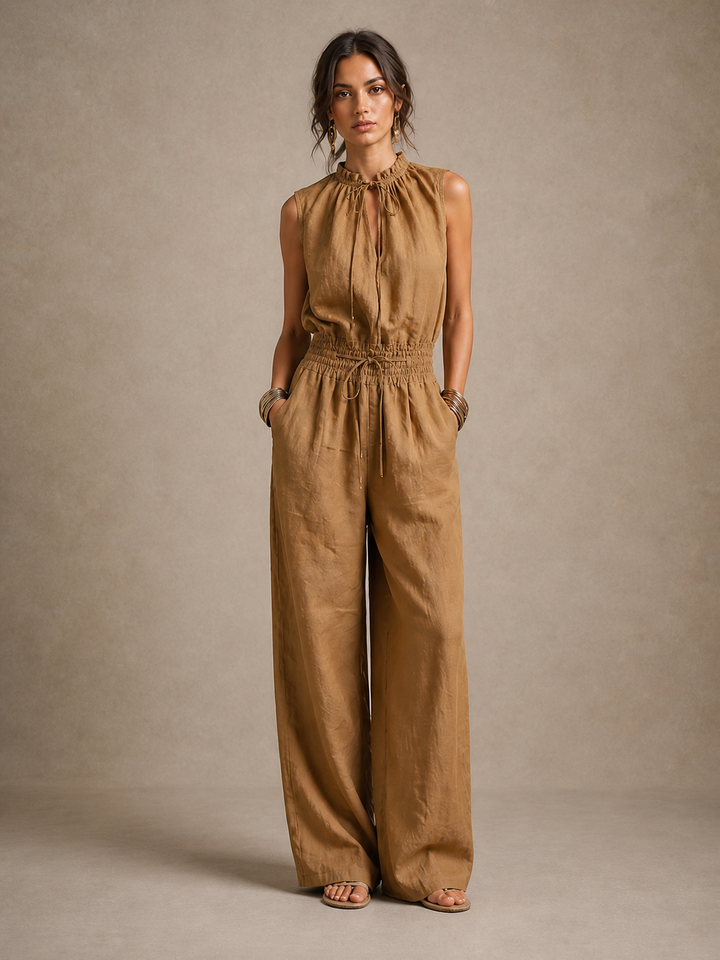 Lygenza - Tuta Senza Maniche Con Collo Annodato E Pantaloni a Gamba Larga