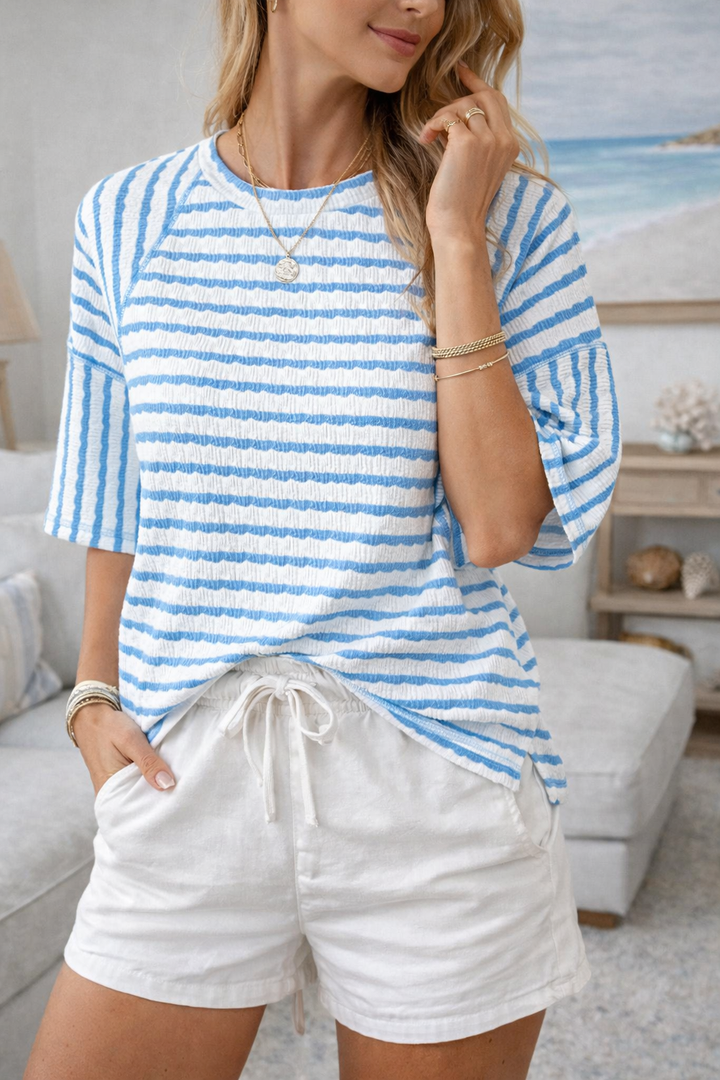 Nance - T- Camicia Comoda a Rghe in Stile Costiero