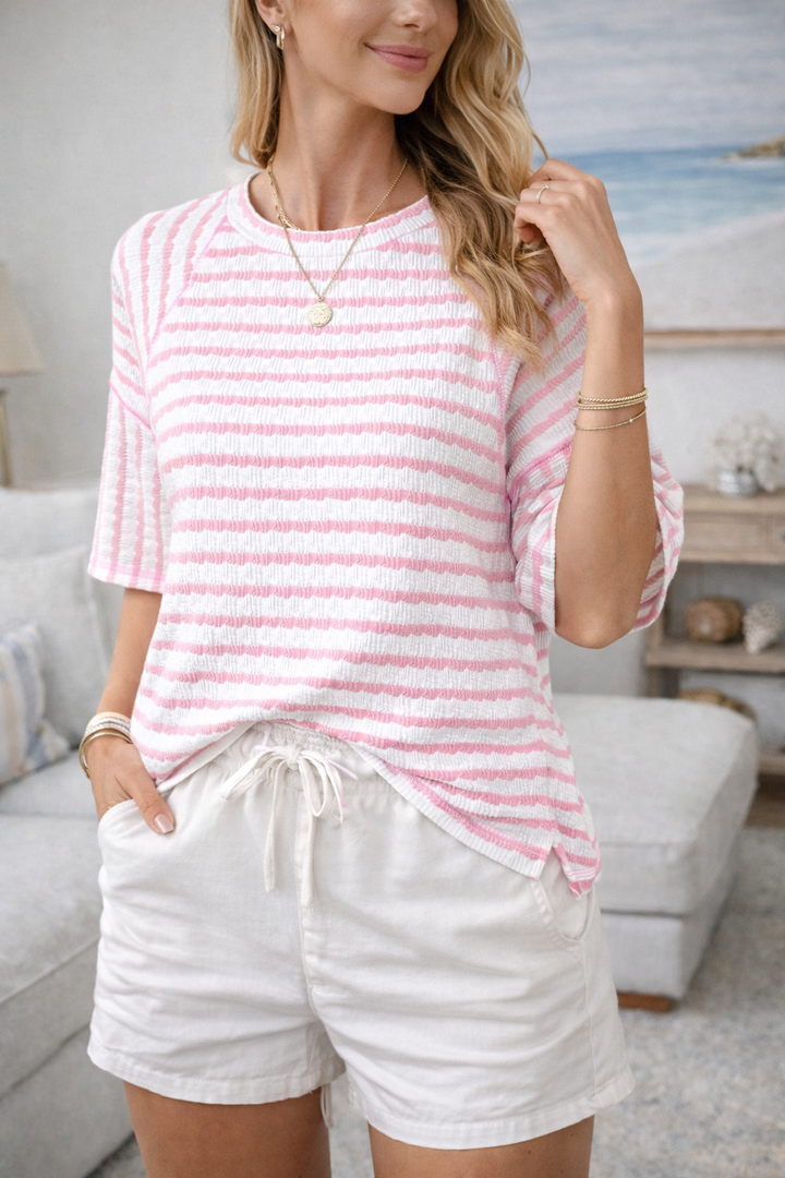 Nance - T- Camicia Comoda a Rghe in Stile Costiero