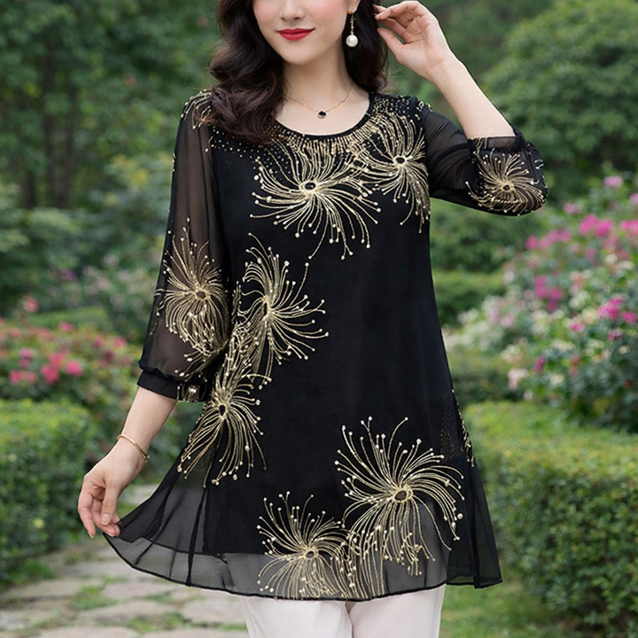 Skirmante - Top in Chiffon Stampato Con Scollo Rotondo