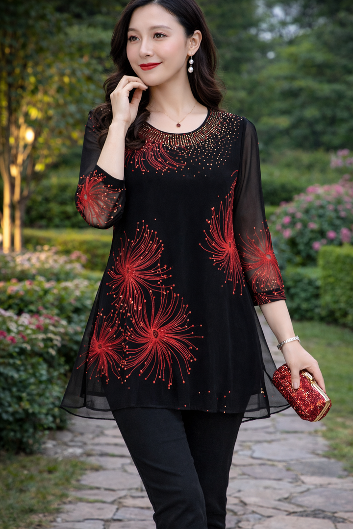 Skirmante - Top in Chiffon Stampato Con Scollo Rotondo