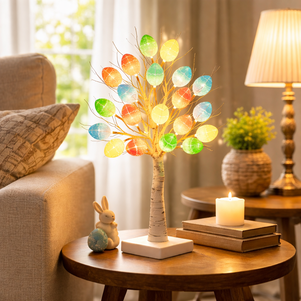 SpringAura - Albero di Pasqua Con luci LED Colorate Per Decorazioni Festive in Casa
