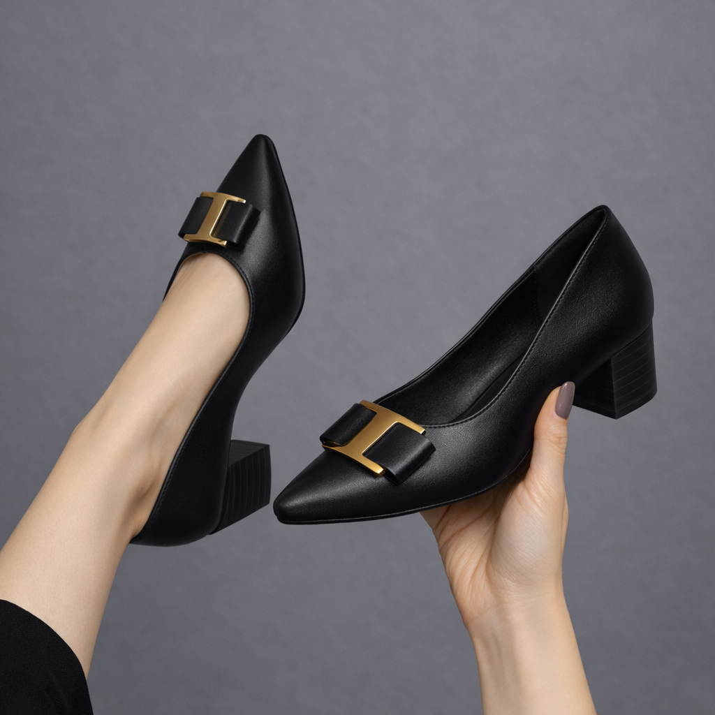 Hadeel - Scarpe Con Punta Affusolata Tacco Largo E Fibbia a Fiocco