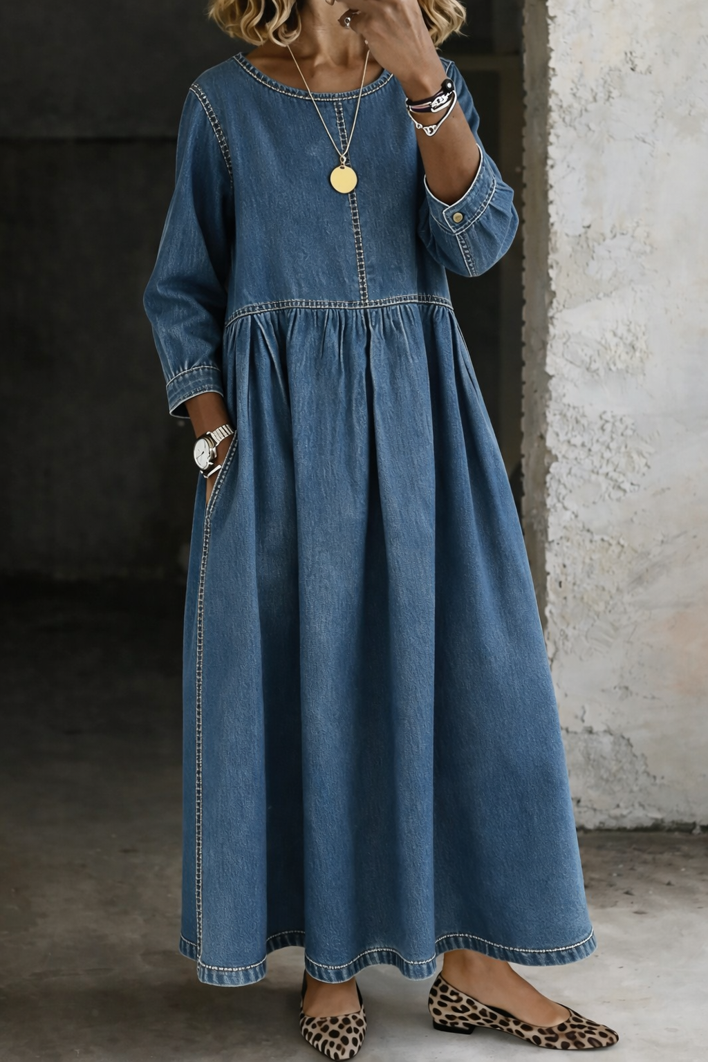 Stelzer - Abito Lungo In Denim Con Scollo Rotondo