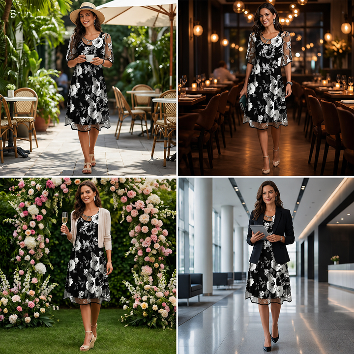 Noay - Elegante Abito in Chiffon Con Motivo Floreale