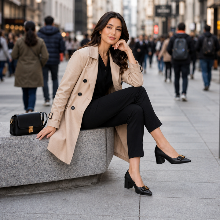 Hadeel - Scarpe Con Punta Affusolata Tacco Largo E Fibbia a Fiocco