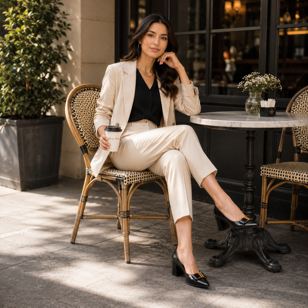 Hadeel - Scarpe Con Punta Affusolata Tacco Largo E Fibbia a Fiocco