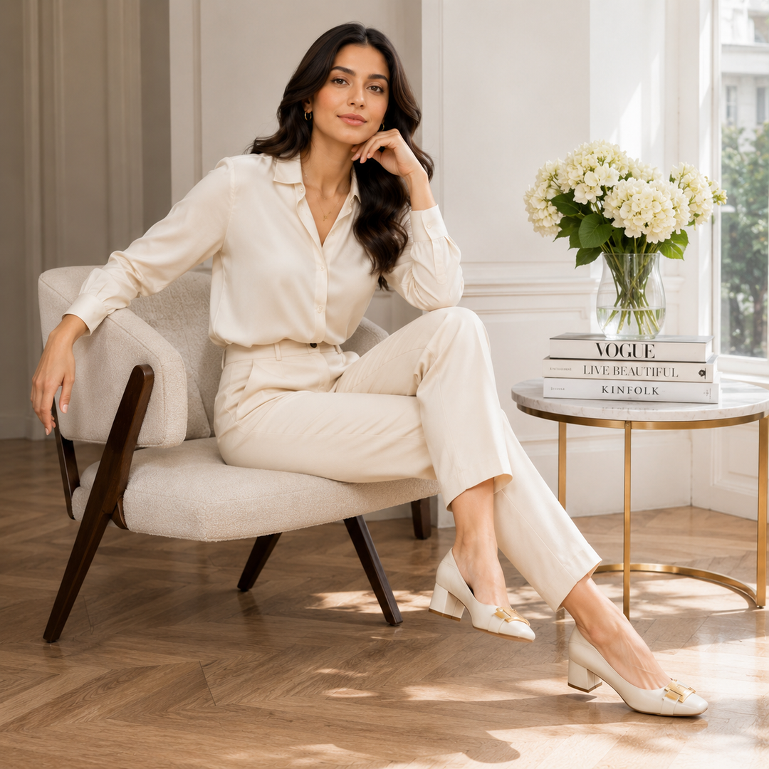 Hadeel - Scarpe Con Punta Affusolata Tacco Largo E Fibbia a Fiocco