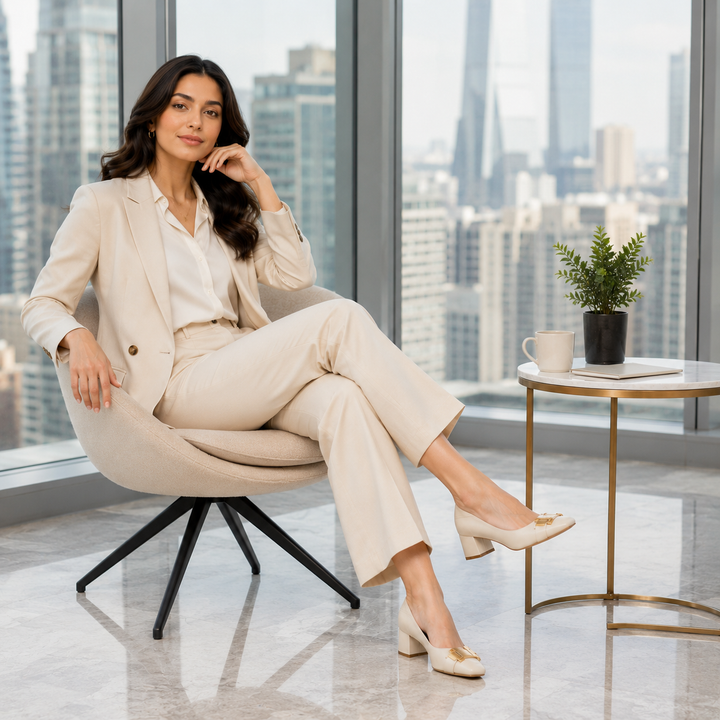 Hadeel - Scarpe Con Punta Affusolata Tacco Largo E Fibbia a Fiocco