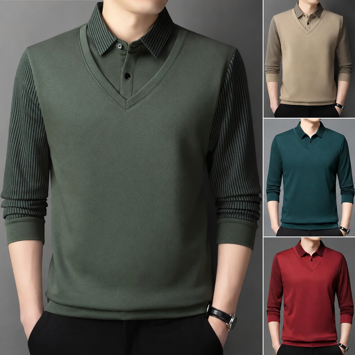 Pedroo - Maglione Con Maniche a Righe E Collo a Camicia Abbottonato