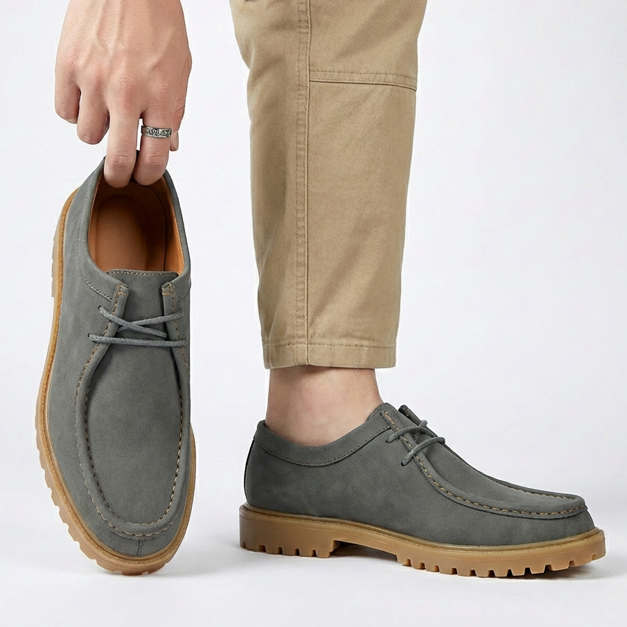 Jasson - Scarpe Stringate in Pelle Scamosciata Con Punta Mocassino