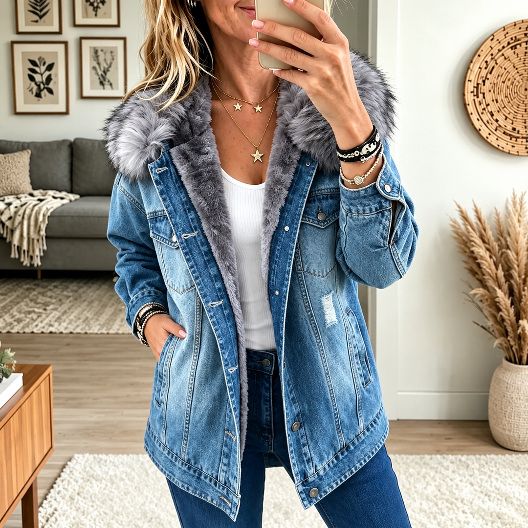 Milene - Giacca Di Jeans Con Collo Di Pelliccia