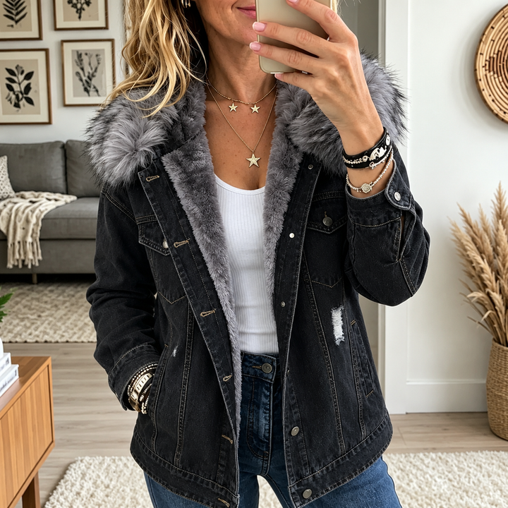 Milene - Giacca Di Jeans Con Collo Di Pelliccia