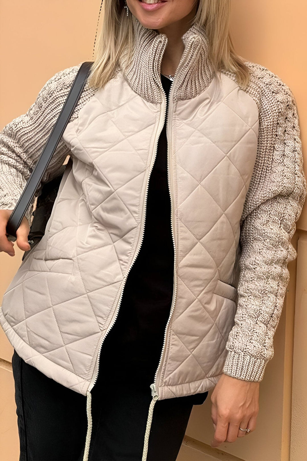 Leonarda - Lavorata a Maglia Patchwork Giacca con Cerniera