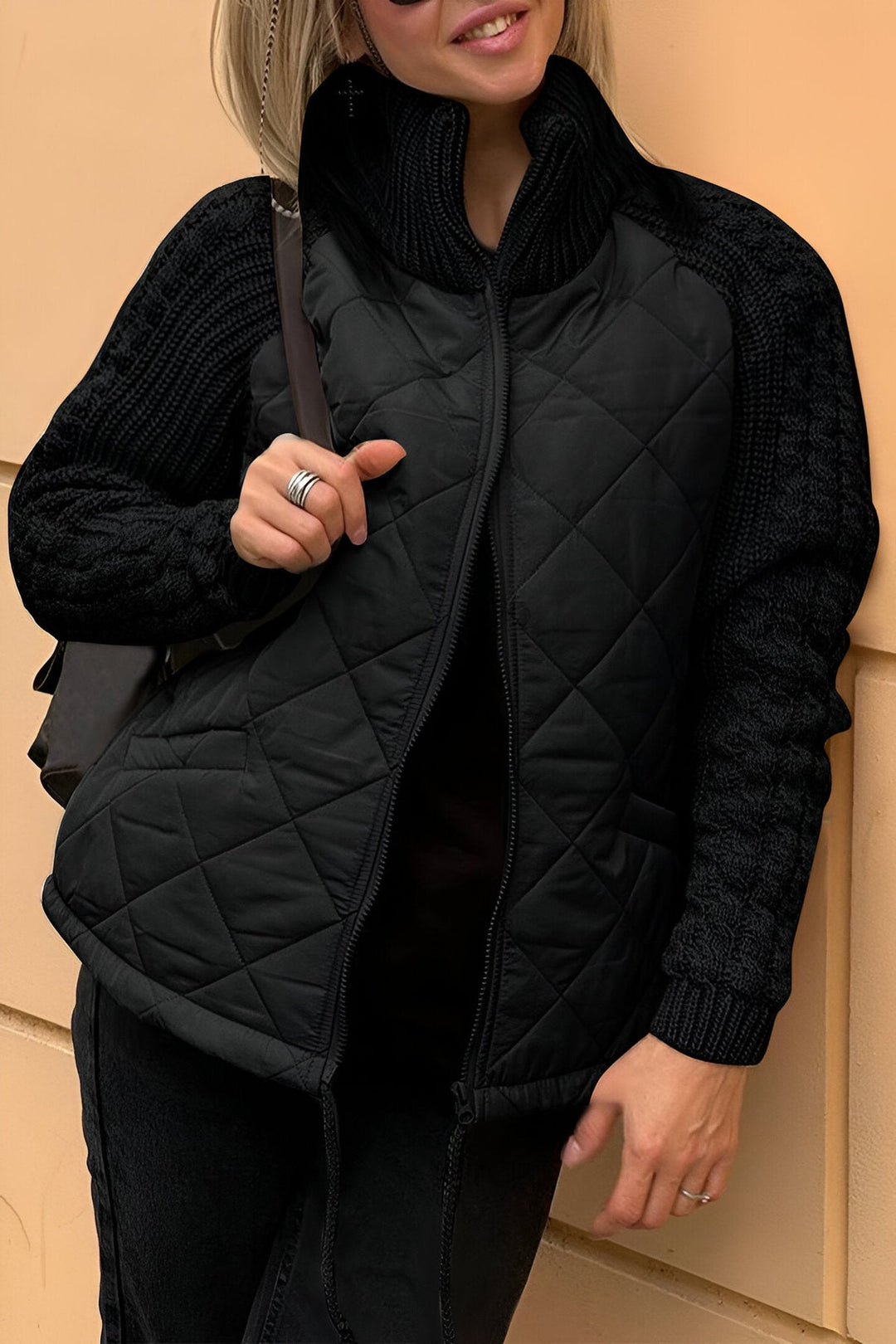 Leonarda - Lavorata a Maglia Patchwork Giacca con Cerniera
