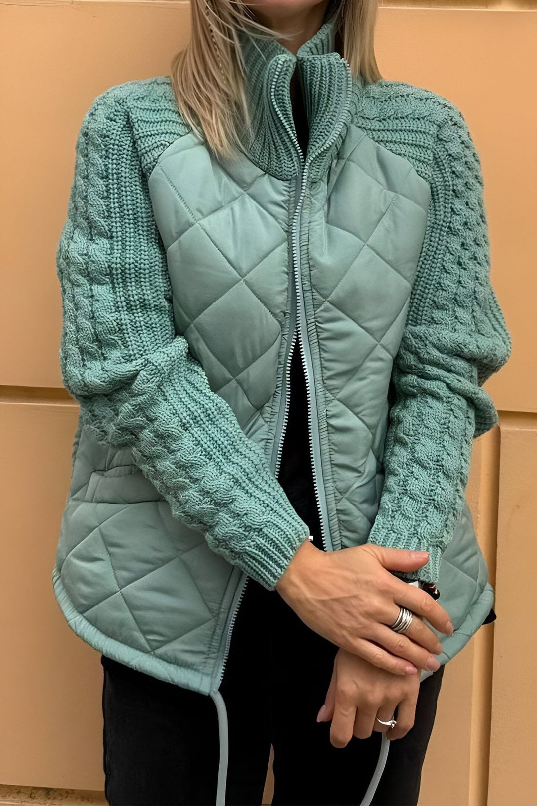 Leonarda - Lavorata a Maglia Patchwork Giacca con Cerniera