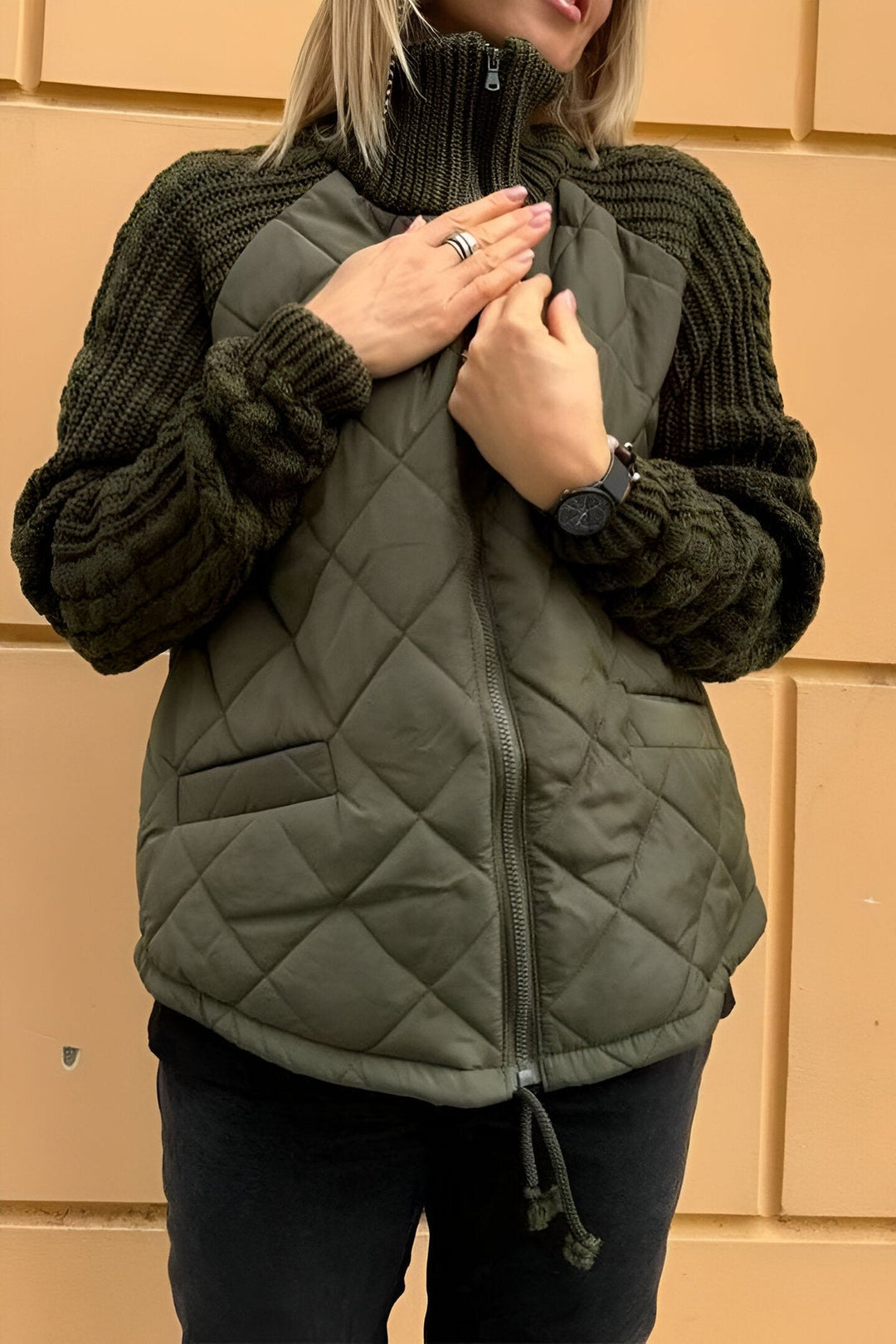 Leonarda - Lavorata a Maglia Patchwork Giacca con Cerniera