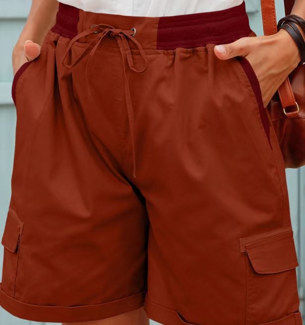 Audria - Pantaloncini Cargo a Vita Alta Con Coulisse e Tasche Cargo