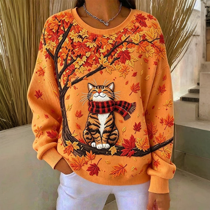 Jivina - Felpa Casual Con Stampa Di Gatto