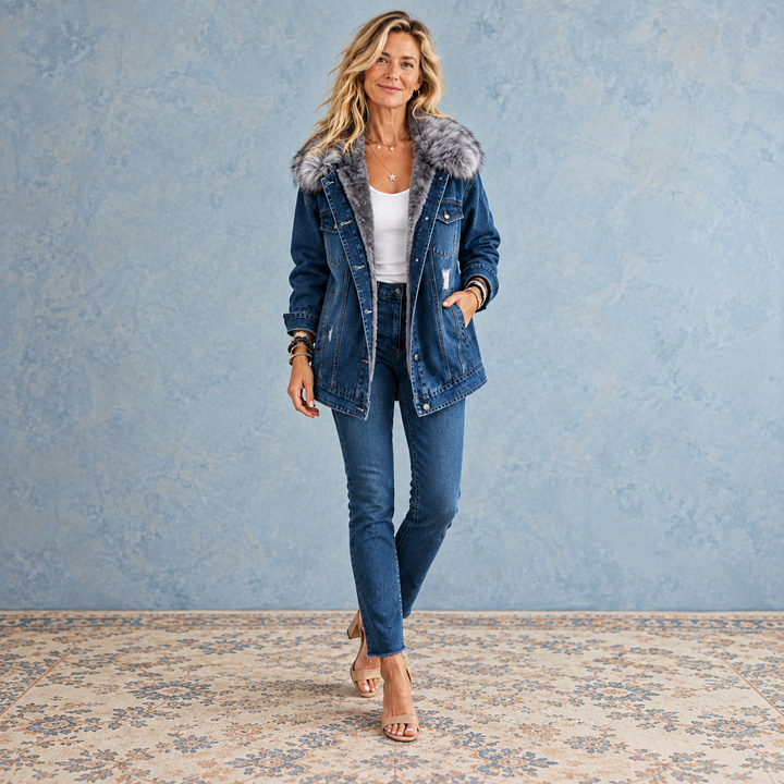 Milene - Giacca Di Jeans Con Collo Di Pelliccia