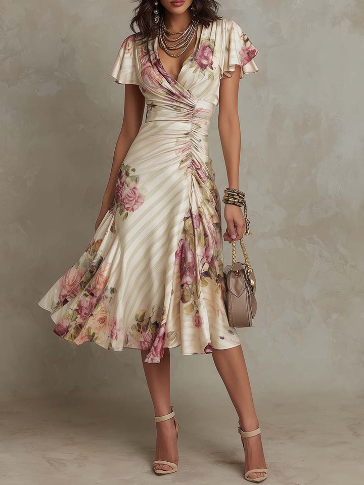 Neomi - Elegante Abito Retrò in Raso a Fiori